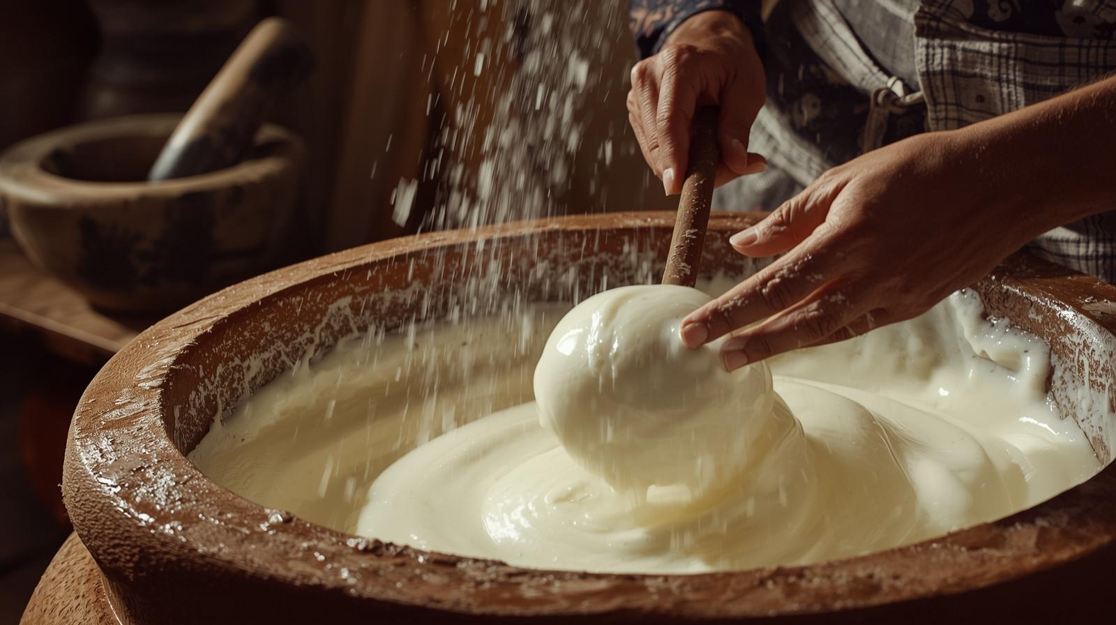 Bilona churning of curd to extract butter